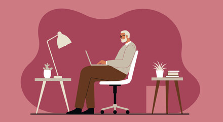 Person working remotely on a laptop at home. Illustrates freelance, online education, or modern digital lifestyle and productivity. Ideal for business and technology themes.