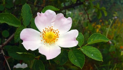 Fototapeta premium Delicate Blossom of a Dog Rose in Natural Setting