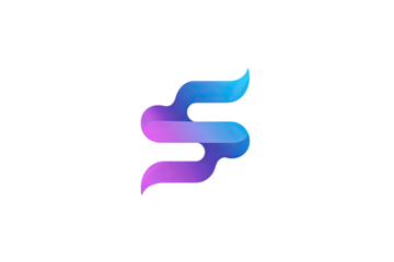 Abstract, stylized letter "S" in vibrant, gradient purple-blue