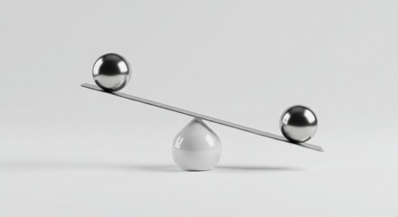 Minimalist balance scale with metallic spheres, representing fairness
