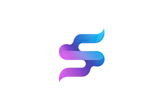 Abstract, stylized letter "S" in vibrant, gradient purple-blue