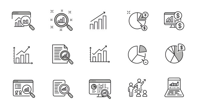 Analyzing Business Data A Collection of Line Charts, Pie Charts, and Bar Graphs Icons