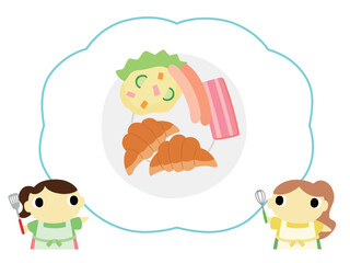 朝食メニューを紹介するエプロン姿の女性　クロワッサン