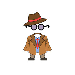 The invisible man wearing a brown suit and a brown hat, with glasses clip art