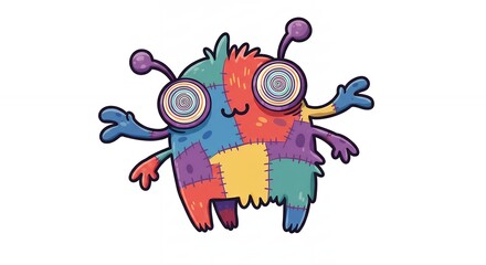 Colorful patchwork monster illustration