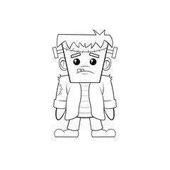 Frankenstein monster Halloween clip art hand drawn black and white