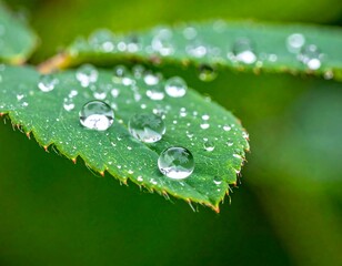 Close-up of dewy rose leaf