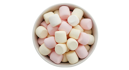 A bowl filled with soft pastel colored marshmallows offering a sweet and fluffy treat against a dark background