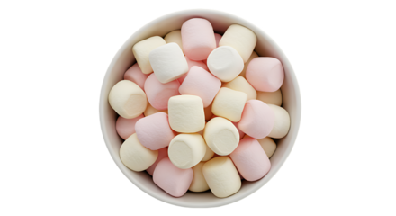 A bowl filled with soft pastel colored marshmallows offering a sweet and fluffy treat against a dark background