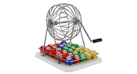 bingo cage with balls isolated on transparent background