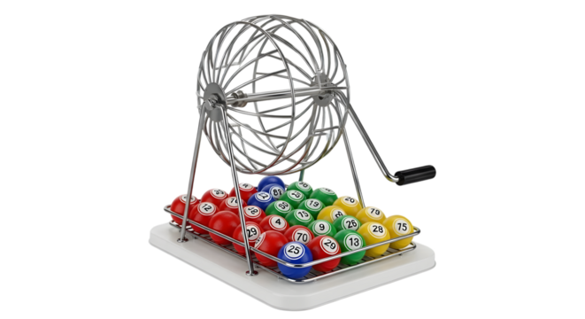 bingo cage with balls isolated on transparent background