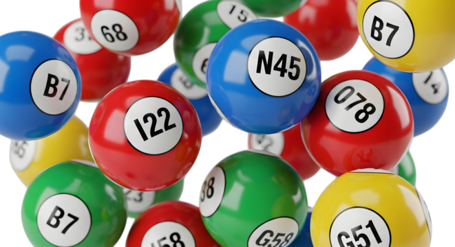 colorful bingo balls isolated on a transparent background