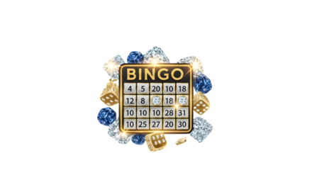 bingo card with dice and diamonds isolated on transparent background