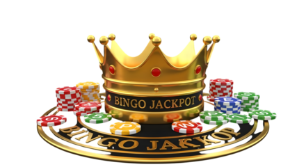 bingo jackpot crown with casino chips isolated on transparent background