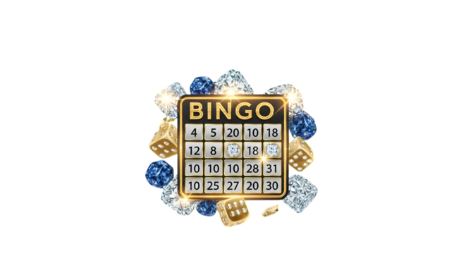 bingo card with dice and diamonds isolated on transparent background