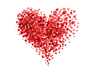 Scattered red hearts forming a large heart shape love romance, Isolated, Png Transparent Background