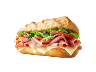 Delicious deli sandwich with cured meats cheese lettuce and tomato image, Isolated, Png Transparent Background
