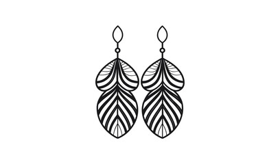 Elegant art deco feather earrings line drawing