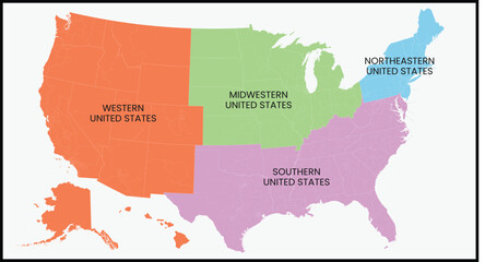 Map of the U.S. divided into four main regions: West, Midwest, South, Northeast.eps