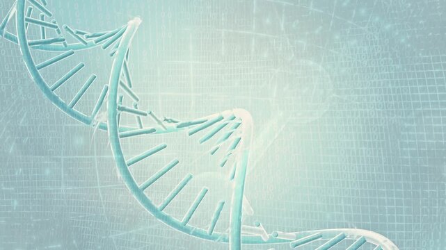 Science technology background. DNA molecule on technology-related background, binary numbers. can be used in education, science or medicine industry background. Animation, 3D Render.
