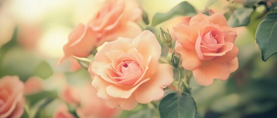 Obraz premium Delicate peach roses in soft focus