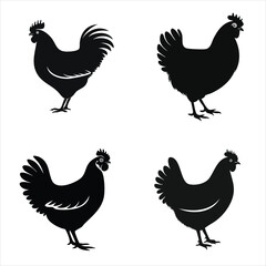 Vector Silhouette Illustration of Chickens Simple Black and White Design