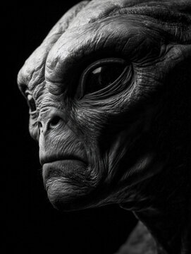 Intricate Portrait of a Mysterious Alien Creature in Monochrome