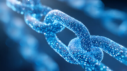 Digital Chain Links Glowing in Blue Light Symbolize Technology, Connectivity, and Innovation in Modern Systems