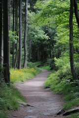 Obraz premium Forest path winds through tall trees