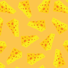 Cheese Cartoon Seamless Background. Cheese Slice Seamless Texture. Food Packaging and Wallpaper