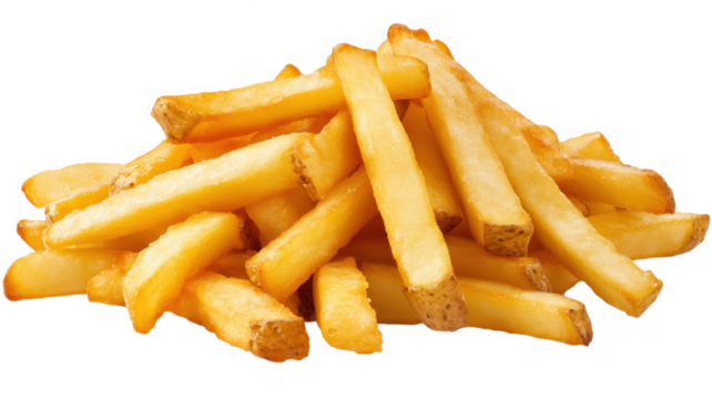 Golden fried french fries pile on a background ready to serve and eat