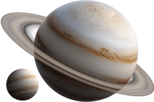 Saturn and its Moon: A Detailed Rendering of a Gas Giant