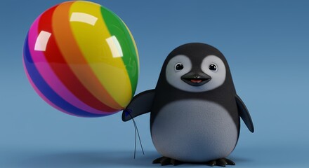 Cute penguin holding colorful balloon