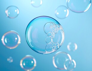 Bubbles floating on blue background