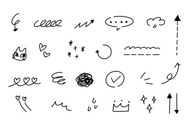 Hand drawn comic marks set, doodle vector icons and effect lines