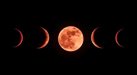 Lunar Eclipse Series on a Black Background