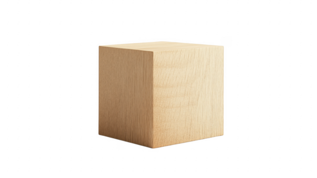 Isolated wooden cube against a contrasting background showcasing texture and simplicity.