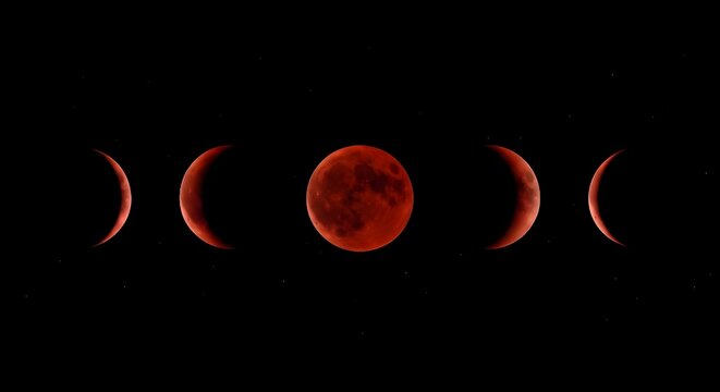 Red Blood Moon Phases on a Black Background