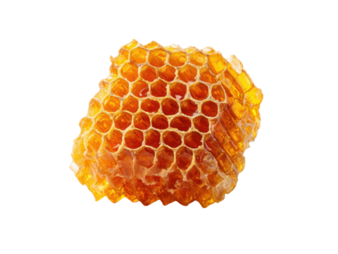 Golden honeycomb structure with hexagonal cells filled with amber liquid image, Isolated, Png Transparent Background
