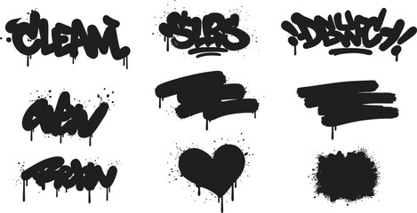 Variety of black graffiti style text and shapes on transparent background