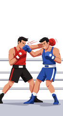 Two Boxers Sparring in a Ring One Punching the Other with Force.