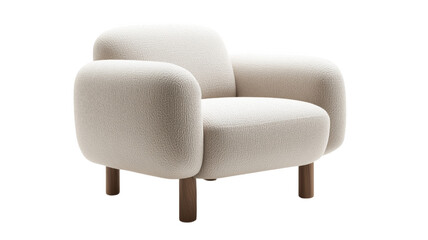 Naklejka premium Modern boucle upholstered armchair with rounded design isolated on a background