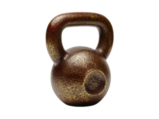 Antique cast iron kettlebell with textured surface and metallic sheen weight, Isolated, Png Transparent Background