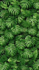 Lush green tropical leaves densely packed