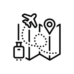 Black line icon for travel itinerary