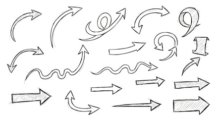 Diverse hand-drawn arrow shapes and directions for dynamic graphic design and clear visual direction