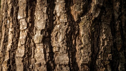 Obraz premium Detailed close-up view of weathered tree bark, showcasing intricate patterns and textures.