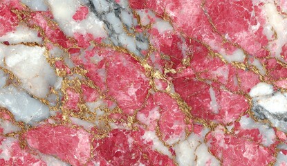 Detailed close-up of a decorative marble with pink, white, grey, and gold veining