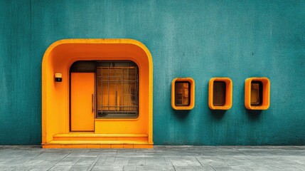 Teal wall with vibrant orange recessed doorway