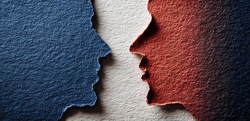 Divided profile faces, torn paper